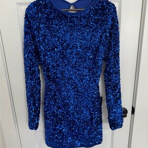 Lulu's Royal Blue Long-Sleeve Sequin Mini Dress